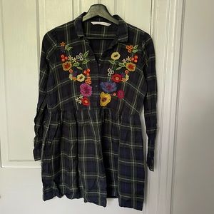 Zara Trafaluc Embroidered Plaid Shirt